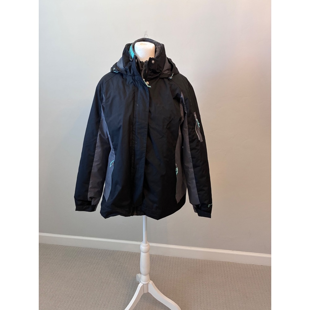 Free Country Women's Black Gray Hooded 3 in 1 Winter Ski‎ Jacket XL Warm